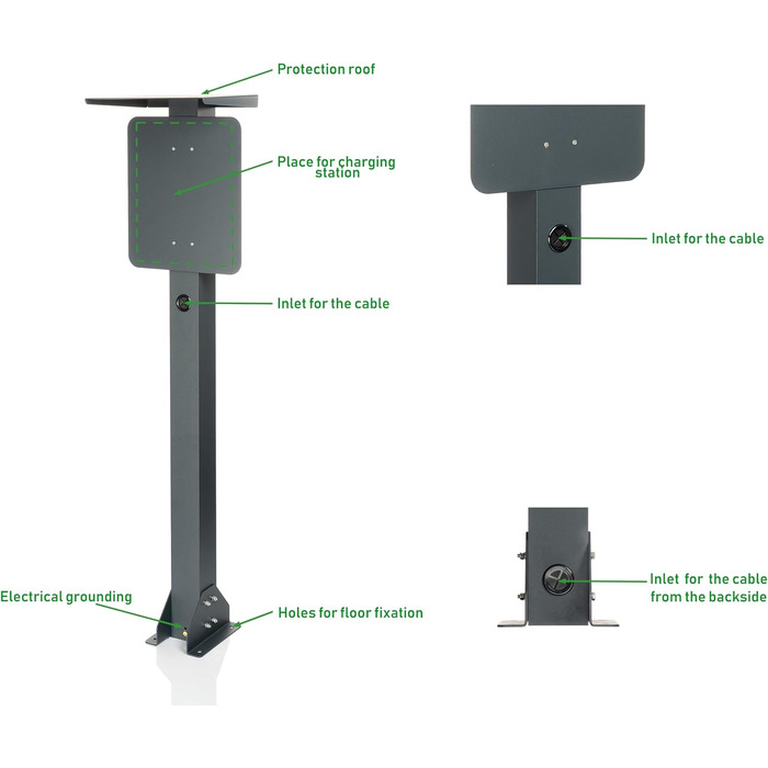Універсальна високоякісна підставка Wallbox з алюмінію з дахом для захисту зарядної станції Wallbox від погодних умов. колонка для зарядних станцій для електромобілів