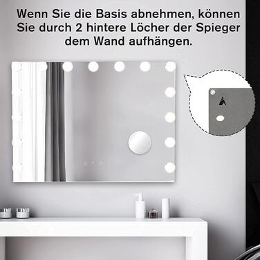 Голлівудське дзеркало для макіяжу з підсвічуванням, дзеркало з підсвічуванням, 15 світлодіодів з регулюванням яскравості 3 колірної температури з сенсорним управлінням USB 10-кратним збільшенням настільне або настінне кріплення 58x45см 15led,58x12x45см,бі