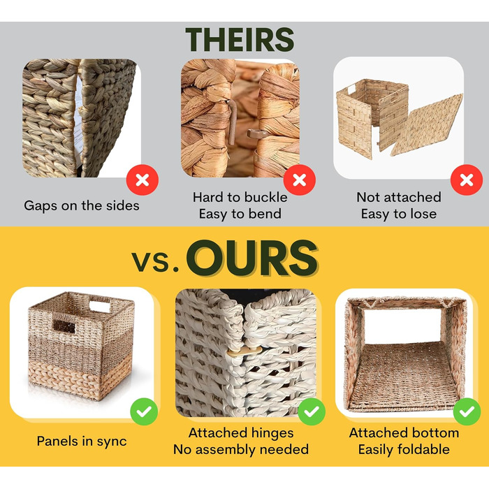 Плетені кубики для зберігання CHI AN HOME, 26,7 х 26,7 см, 4 шт. и, міцні гіацинтові кошики для полиць, кубики для зберігання, 27,9 см, натуральні, складні квадратні кошики для зберігання кубиків, 28,9 х 10,5х10,5х10,5