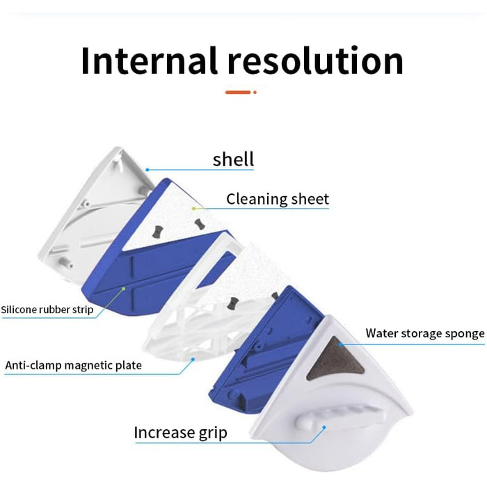 Магнітний засіб для миття вікон Двосторонній склоочисник Двосторонній магнітний склоочисник Glider Щітка для миття Щітка для чищення Інструменти для склоочисників для скла вікна (синій)