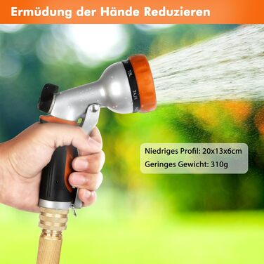 Садовий душ RESTMO, металевий садовий ручний душ високого тиску, 7-функціональна насадка-розпилювач і регульований потік води Пістолети-розпилювачі Зрошувальний пістолет для поливу, миття автомобілів, помаранчевий