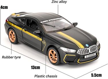 Модель автомобіля BMW M8, іграшковий автомобіль з цинкового сплаву зі звуком і світлом для дітей, подарунок для хлопчиків і дівчаток (чорний), 1/36