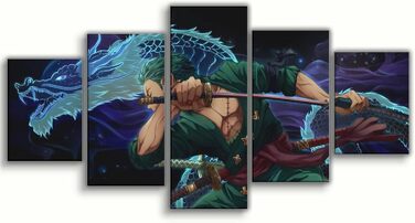 Загальні 5 шт. Аніме Zoro Canvas Poster Настінне мистецтво Декор Принт, Мисливець на піратів, для вітальні, спальні, Прикраса Без рами 60x32 дюймів Без рами 60x32 дюйма (150x80 см) Стиль А