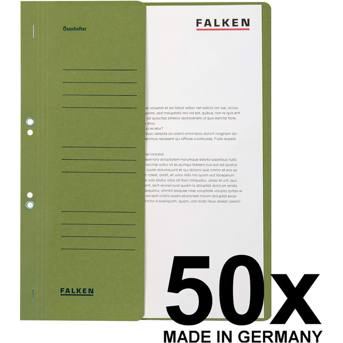 Оригінальний степлер Falken 50 Pack. Зроблено в Німеччині. Виготовлений з переробленого картону з половиною передньої обкладинки та комерційною строчкою для папки степлера DIN A4 Blue Angel (зелений)