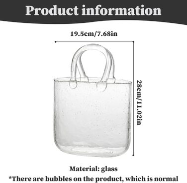 Унікальна ваза для сумочки 7.7x11 дюймів з пухирчастого прозорого скла сумочка декоративна ваза для водних рослин скляна ваза для центральної частини, квіткової композиції, весілля, прозора ваза для сумочки