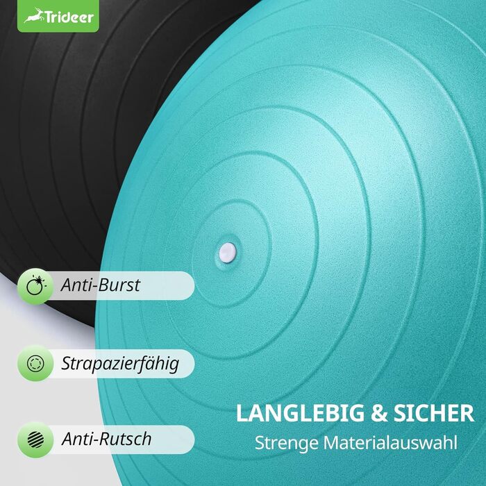 Товстий м'яч для вправ Trideer, м'яч Pezzi, м'яч для пілатесу проти розриву, офіс сидячого м'яча 45-85 см для рівноваги, йога як фітнес-дрібне обладнання та балансирне крісло в домашньому офісі тренажерного залу (L (58-65 см), бірюзовий)