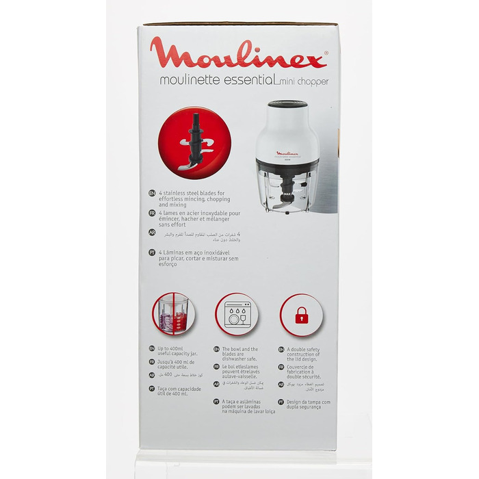 Подрібнювач Moulinex Moulinette Essential DJ5201 3-в-1, змішування та різання, система кришок під тиском 300 Вт, ємність 0,4 л