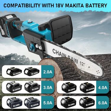 Акумуляторна бензопила сумісна з Makita 18V, 3 IN1 1000W 12 дюймів 10 дюймів 8 дюймів електрична бензопила, запобіжник бензопили автоматичний маслянка акумуляторна пила ручна бензопила садові ножиці (без акумулятора)