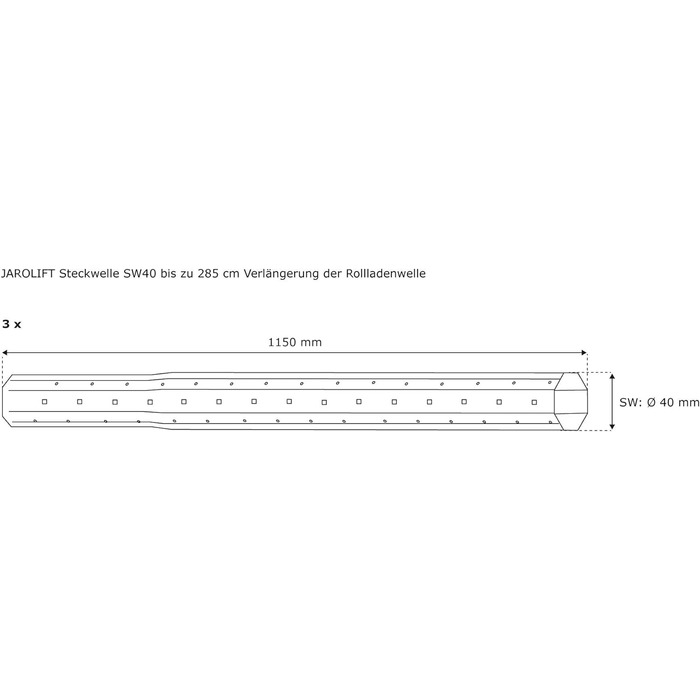 Вставний вал jarolift 1 x 115 см, подовження валу ролет до 95 см (3 x 115 см подовження валу до 285 см, Sw40)