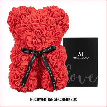 Ведмедик Mia Milano Teddy Bear Roses with Gift Box I Rose Teddy Red - 30cm - Decoration Rose Bear for Her I День святого Валентина Decoration Gift I Infinity Rose Bear