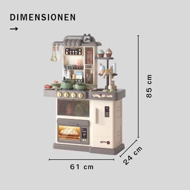 Дитяча кухня з мийкою, дитячою плитою, світлом, звуком, іграшкова кухня - ігрова кухня Jasmin в сірому кольорі з 37 аксесуарами ідеально підходить для дітей віком від 3 років