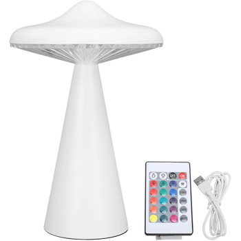 Настільна світлодіодна лампа Hyuduo Mushroom, біла нічна лампа, USB акумуляторна, 16 кольорів, сенсорний пульт дистанційного керування, бездротова лампа, портативна світлодіодна настільна лампа для тумбочки біля ліжка