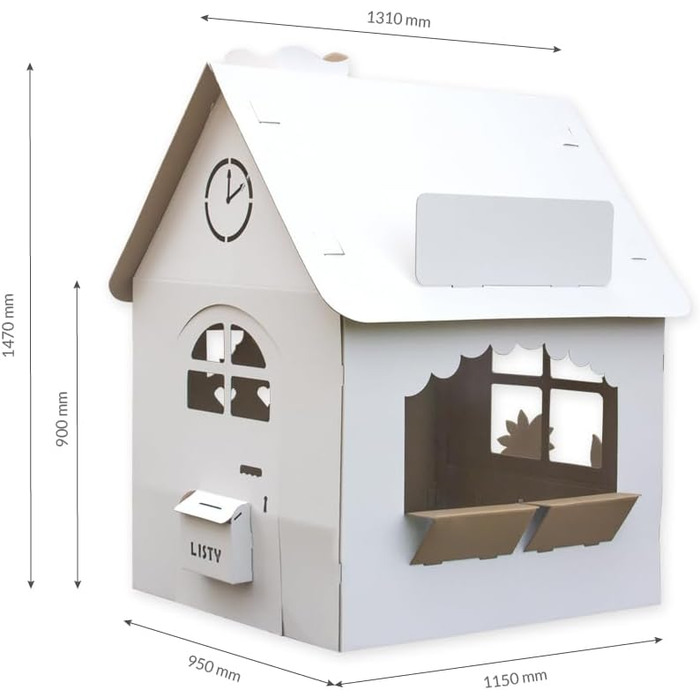 Ігровий будиночок дитячий критий , Висота 147 см, Екологічний картонний будиночок для дітей, Безпечний картонний ігровий будиночок, Картонний будиночок для дітей для фарбування, Легкозбірний будиночок для дітей