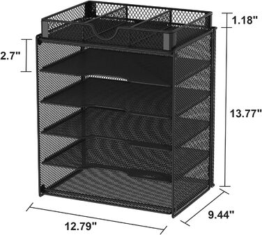 Металевий лоток для документів Samstar, органайзер для лотка для листів Лоток для паперу Настільний лоток для документа формату А4 з 1 додатковим органайзером, чорний 5 рівнів