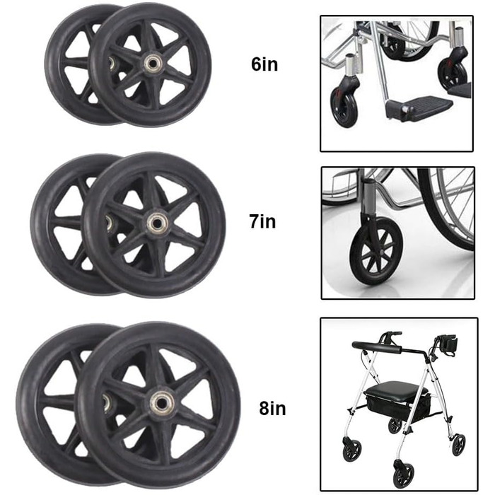 И чорного інвалідного візка переднє колесо ПВХ тверді шини проти ковзання інвалідного візка запасне колесо інвалідного візка колеса діаметром 14/15/17/20/19см для візка інвалідного візка (7 дюймів-170мм), 2 шт.