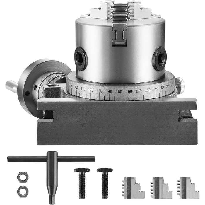 Поворотний стіл VEVOR для фрезерних верстатів 4''/100 мм з 3-кулачковим патроном 3,1''/80 мм