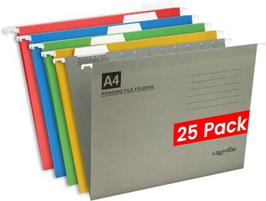 Підвісні папки A4, 25 шт. Підвісні папки з вкладками та вставками, 230 г/м Манільські папки для підвішування паперу A4 для офісу, шкільного органайзера (5 змішаних кольорів)