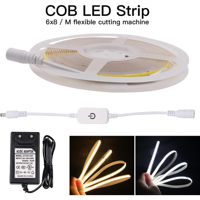 Світлодіодна стрічка Wisada Dimmable COB 1 м, постійний струм 12 В 320 світлодіодів/м гнучка світлодіодна стрічка, внутрішня неводонепроникна тепла біла світлодіодна стрічка COB зі струнними лампами з сенсорним диммером і джерелом живлення для освітлення 