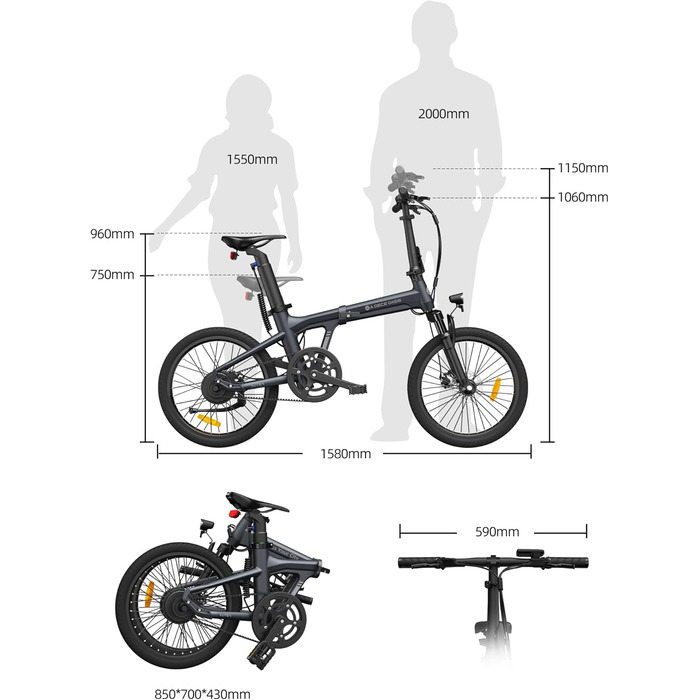 Надлегкий алюмінієвий корпус Dece Oasis Air 20S ebike, ремінний привід, ADO Smart APP, ТРИ швидкісні режими роблять міські поїздки більш комфортними та зручними (амортизаційна версія) Синій