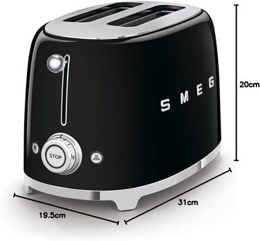 Тостер Smeg TSF01BLEU 2 скибочки, чорний