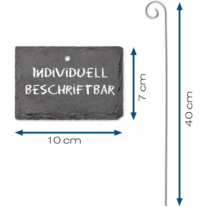 Знаки посадки шиферу Hoberg - набір з 10 Стійкий до погодних умов, багаторазовий Індивідуальне маркування рослин, трав і квітів Зі сталевими шипами Розміри 10 x 7 x 0,5 см Квадрат Прямокутник