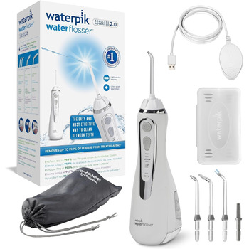 Бездротовий іригатор для порожнини рота Waterpik Advanced, 4 насадки, діапазон тиску 3.1-5.2 бар, 3 налаштування тиску, індукційна система зарядки, білий