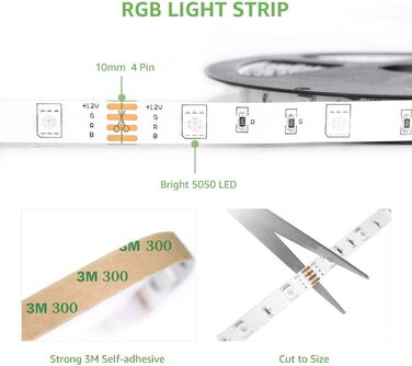 Світлодіодна стрічка Lepro RGB самоклеюча 5050 SMD, світлодіодна стрічка 24 В постійного струму, світлодіодна стрічка IP20, світлодіодна стрічка з регулюванням яскравості з блоком живлення Контролер дистанційного керування для дому, вечірки, кухні (20M)