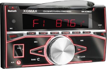 Автомагнітола XOMAX XM-2CDB622 з програвачем компакт-дисків, Bluetooth, радіотюнер RDS, 7 кольорів з регулюванням (червоний, синій, зелений, жовтий, фіолетовий, білий, бірюзовий) USB, SD для MP3 WMA, AUX, 2 шт. роз'єм для сабвуфера, 2DIN