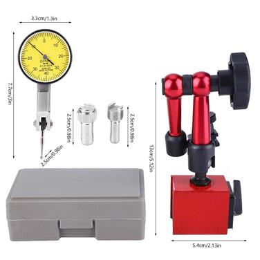 Гнучка магнітна вимірювальна стійка, магнітна вимірювальна стійка з важільним індикатором, для вимірювання поверхонь у вузьких або заглиблених місцях, циферблат 0-0,8 мм, точність 0,01 мм