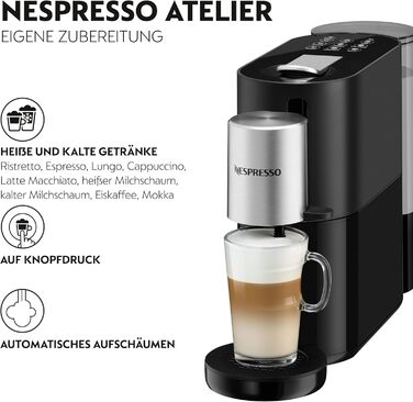 Кавоварка Krups XN8908 Nespresso Atelier з піноутворювачем молока Резервуар для води 1 л в т.ч. скляні чашкикапсули Тиск 19 бар чорний/ сріблястий