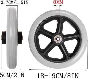 Колеса для інвалідних візків 6/7/8 дюймів переднє колесо, запасні колеса чорного кольору, 2 передніх колеса з твердими шинами, гвинтове кріплення, колеса для геріатричних автомобілів, для інвалідних візків, ролерів, ходунків сірі 18-19см/8дюймів