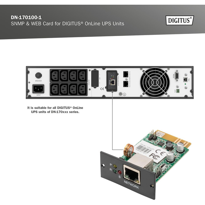 Карта ДБЖ OnLine ДБЖ DN-170xxx - Віддалений доступ і моніторинг - Сповіщення електронною поштою - порт RJ45 - Plug & Play