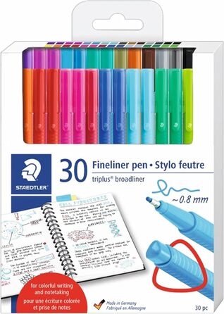 Ручка STAEDTLER Triplus Broadliner, трикутний ствол, волосінь 0,8 мм, кольори в асортименті, 30 в упаковці