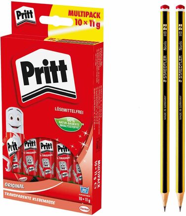 Клей-олівець Pritt, безпечний і зручний для дітей клей для мистецтва та рукоділля, міцний клей для шкільного та канцелярського приладдя, накопичувальний набір з ручкою Pritt 10 шт. 11 г і 2 олівцями HB, мультиупаковка 9HPS4BFP 10 олівці ука одинарна