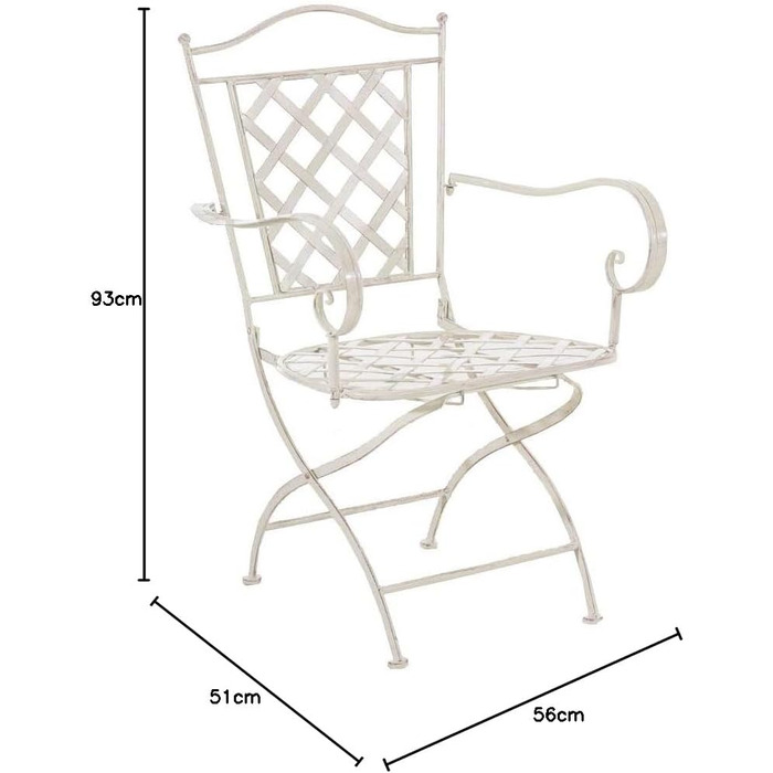 Залізний стілець CLP Adara в стилі модерн I Вуличне крісло з підлокітниками I Залізне садове крісло ручної роботи I в наявності, колір Античний крем