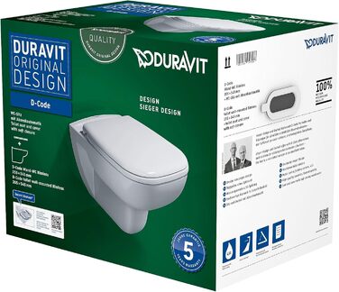 Комплект для унітазу Duravit D-Code, підвісний унітаз, сидіння для унітазу з механізмом плавного закриття, унітаз з відкритим ободом змиву, білий