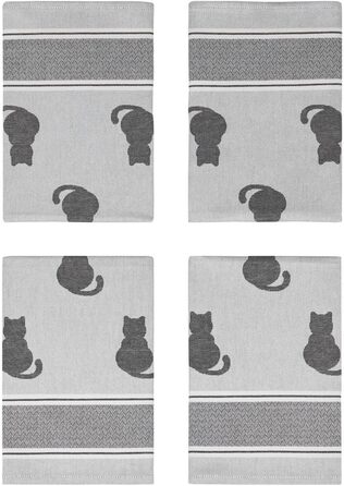 Набір з 4 кухонних рушників у подарунковій коробці, 100 бавовна, 50x70 см (кіт, сірий) Кіт - Антрацит 4 комплекти