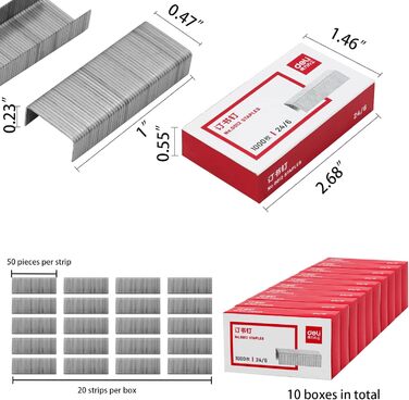 Делі 10 000 скоб, довжина ніжки 0,6 см Довжина 1,2 см Скоби ємністю 20 аркушів, 24/6, 10 коробок з 1,000 скобами (No 0012) S0012