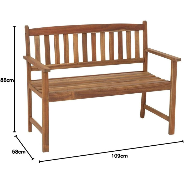 Лавка Borkum acacia, 2-місна з сертифікованої FSC деревини акації, міцна садова лава в стилі заміського будинку, стійка до погодних умов і довговічна, 58 x 109 x 86 см