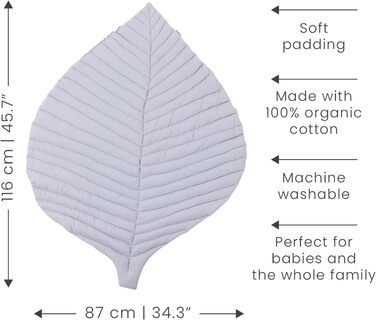 Ігровий килимок Toddlekind для немовлят, візерунок листя, зшитий вручну, дитячий ігровий килимок з органічної бавовни, 125 см, /ніжно-рожевий (килимок з листям, камінь)