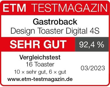 Тостер GASTROBACK 42396 Design Digital 4S, 4 скибочки, вбудована насадка для булочки, 7 програм тостів, дисплей зворотного відліку LCD, 950 Вт, корпус з нержавіючої сталі, срібло