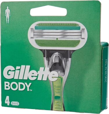 Леза для бритви Gillette для чоловіків, 4 змінні леза, леза для бритви для тіла з 3 лезами міцніші за сталеві та тілесні бритви для чоловіків, волога бритва 1 лезо бритви з 3-кратним лезом Комплект лез бритви для тіла з бритвою для тіла