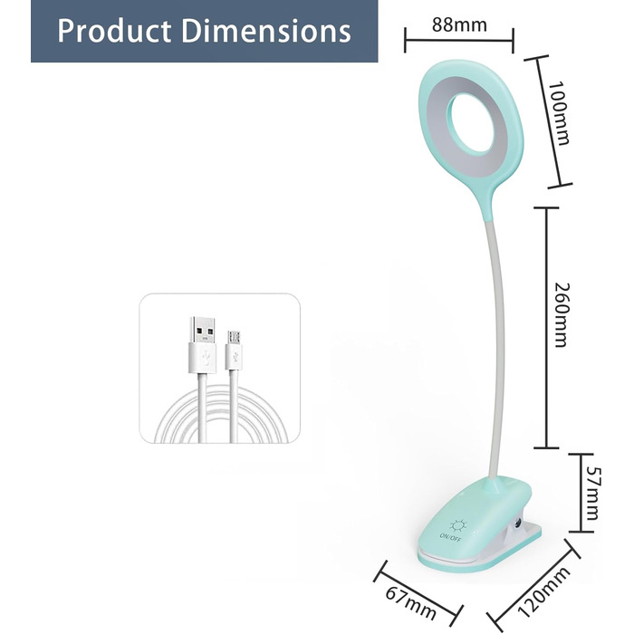 Ліжко, Світлодіодна лампа для читання Ліжко Touch Dimmable 3 кольори Ліжко Lamp Clamp Lamp Lamp Захист очей Gooseneck Лампа для читання Kids USB акумуляторна для навчання, робота