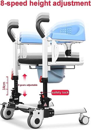 Підйомник для пацієнтів похилого віку для дому, портативний розбірний підйомник для людей похилого віку з обмеженими можливостями, крісло для душу у ванній кімнаті з регулюванням висоти TranChair Туалетне крісло, макс. 120