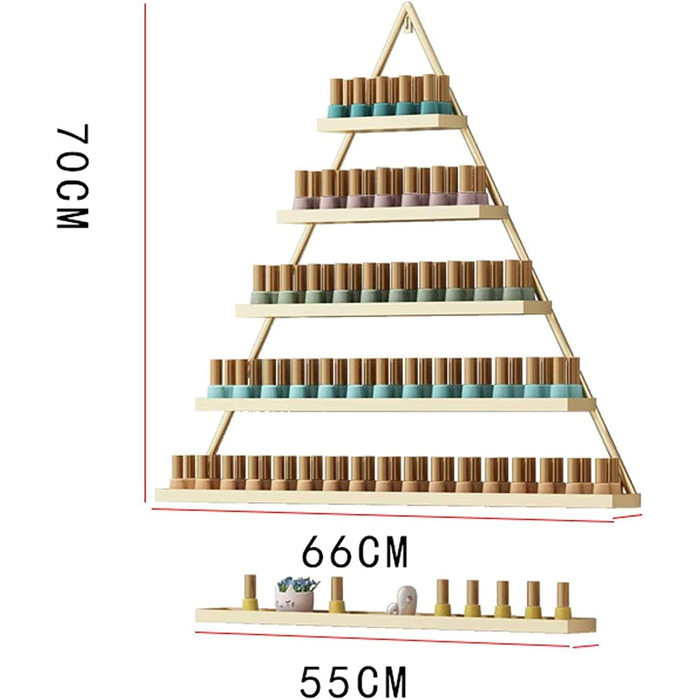Настінні металеві стійки для зберігання лаку для нігтів JXCCA, золотиста стійка для лаку для нігтів, трикутна металева рама, надміцна, легко чиститься, золотистий набір з 10 предметів