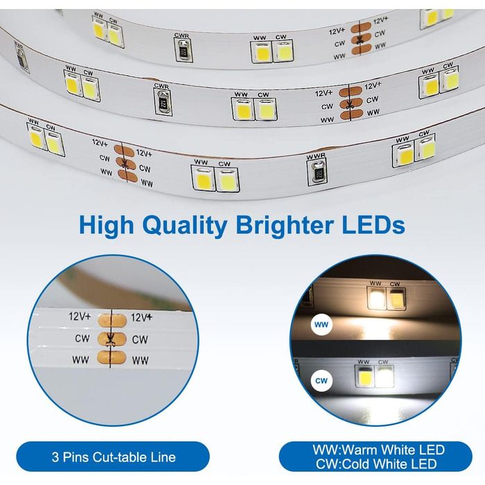 Світлодіодна стрічка CGN 10M з можливістю затемнення, набір світлодіодних стрічок 3000K Теплий білий 6000K Холодна біла гнучка світлодіодна стрічка своїми руками самоклеюча з радіочастотним пультом дистанційного керування Блок живлення 12 В Світлодіодна с