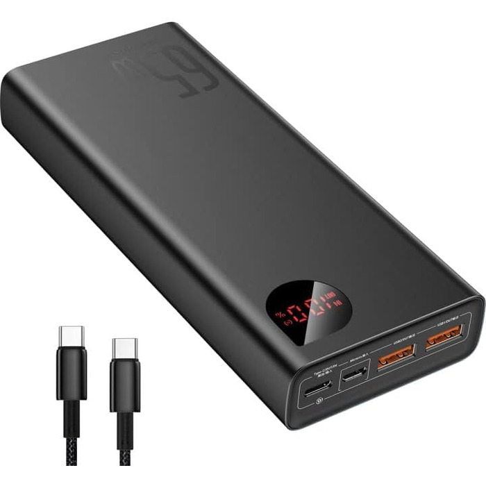 Зовнішній акумулятор для MacBook Dell XPS iPad iPhone 15 14 13 12 Pro Mini Samsung Switch, 65W 20000mAh Powerbank Fast Charging USB C 4-Port PD3.0