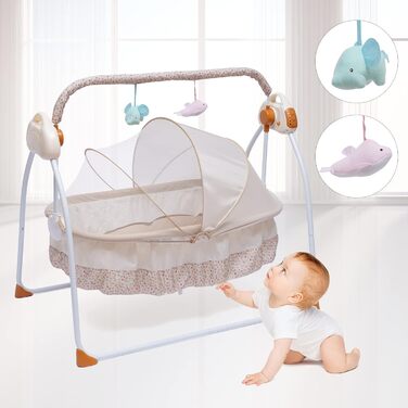 Електрична дитяча колиска Baby Swing, автоматичне дитяче ліжко з дитячими гойдалками, крісло-гойдалка з функцією відтворення музики mp3, електрична дитяча колиска для немовлят від 0 до 18 місяців (хакі)