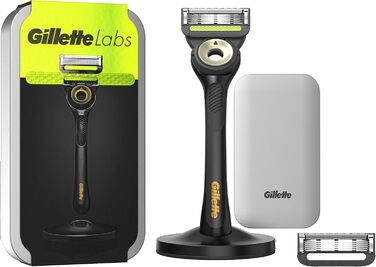 Волога бритва Gillette Labs для чоловіків, бритва з очисним елементом дорожній кейс для зберігання в дорозі 2 леза для бритви, подарунок для чоловіків, магнітна док-станція преміум-класу (упаковка може відрізнятися)