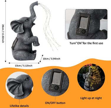 Прикраса саду статуї слона з сонячними казковими вогнями, прикраса слона на сонячних батареях, прикраса саду статуї слона для відкритого саду, подарунки для жінок чоловікам подарунок мамі на день народження